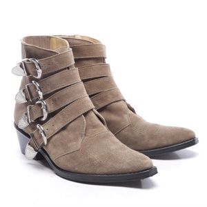 Toga Pulla Beige Suede Buckled Western Ankle Boot